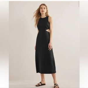 Boden Linen Cotton Midi Black Cutout Dress Size 8P